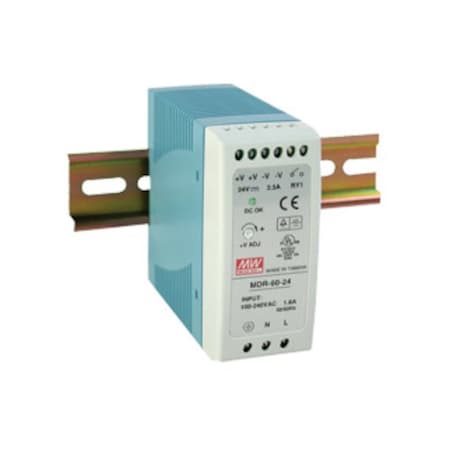 Antaira Power Supply, 85 to 264V AC/120 to 370V DC, 24V DC, 60W, 2.5A, DIN Rail MDR-60-24